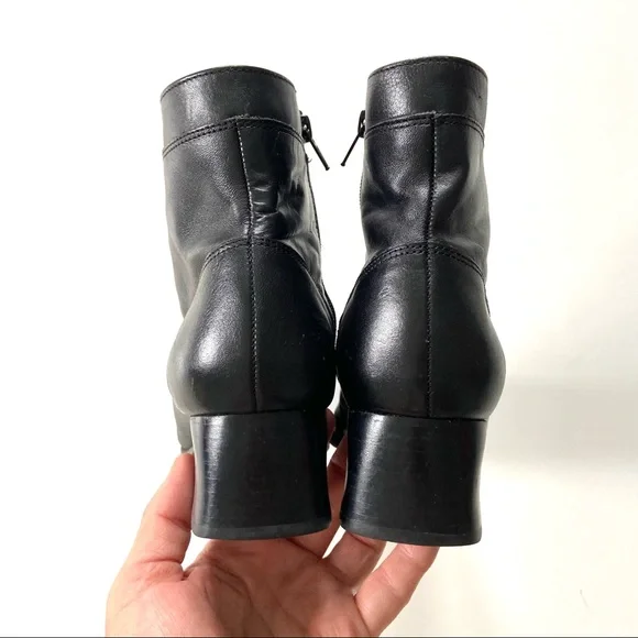 Vintage Boston Accent Granny Black Genuine Leather Lace-Up Heeled Ankle Boots - Picture 6 of 9